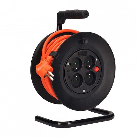 Solight prodlužovací přívod na bubnu, 4 zásuvky, oranžový kabel 3x1,5mm2, 15m