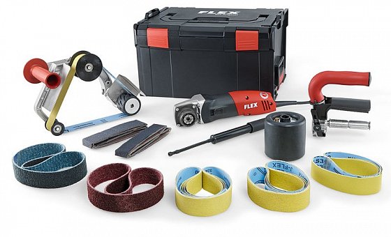 FLEX BSE 14-3 INOX Set Satinýrka a bruska na pásové broušení trubek TRINOXFLEX v sadě