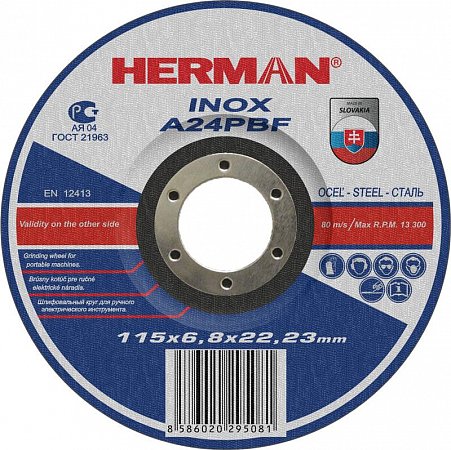 HERMAN brusný kotouč na nerez 115x6,8 mm A24PBF