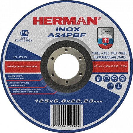 HERMAN brusný kotouč na nerez 125x6,8 mm A24PBF