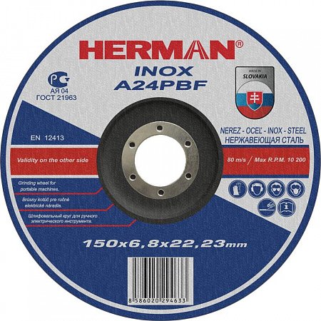 HERMAN brusný kotouč na nerez 150x6,8 mm A24PBF