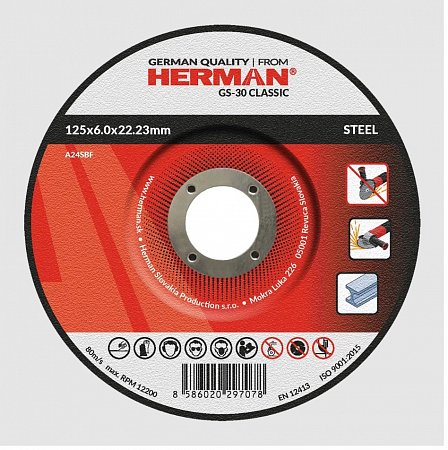 HERMAN brusný kotouč na ocel 125 x 6,0 mm Classic GS-30 A24SBF