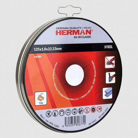 HERMAN řezné kotouče na ocel 125x1,0 mm / sada 10ks v kovovém boxu