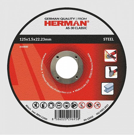 HERMAN řezný kotouč na ocel 125x1,5 mm Classic AS-30 A46RBF
