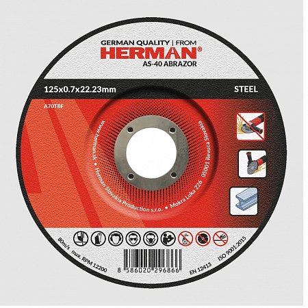 HERMAN řezný kotouč na ocel 125 x 0,7 mm Abrazor AS-40 s prolisem  A70TBF