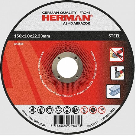HERMAN řezný kotouč na ocel 150 x 1,0 mm Abrasor AS-40 s prolisem A46SBF