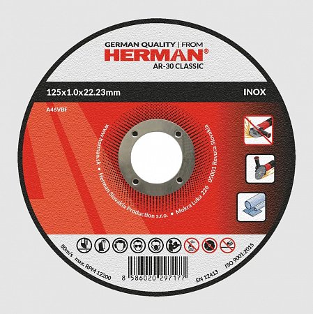HERMAN řezný kotouč na nerez 125x1,0 mm Classic AR-30 A46VBF