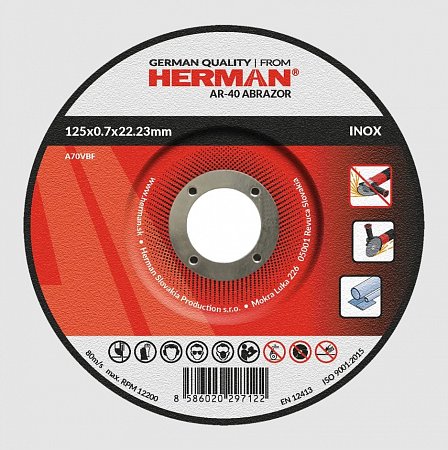 HERMAN řezný kotouč na nerez 125x0,7 mm Abrazor AR-40 s prolisem A70VBF