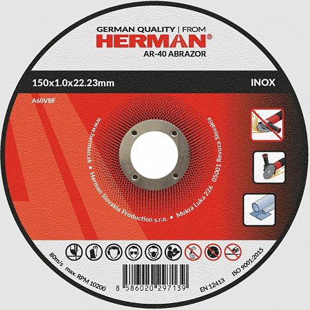 HERMAN řezný kotouč na nerez 150 x 1,0 mm Abrazor AR-40 s prolisem A60VBF